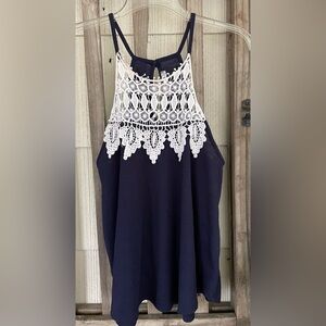 PAPAYA lace top tank, racer back with keyhole, size Large